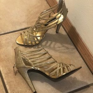 Gold Glitter Strappy Heels